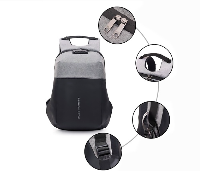 Fashion Style Anti-Theft Backpack with USB Charging - Grey - Zoom Image 6