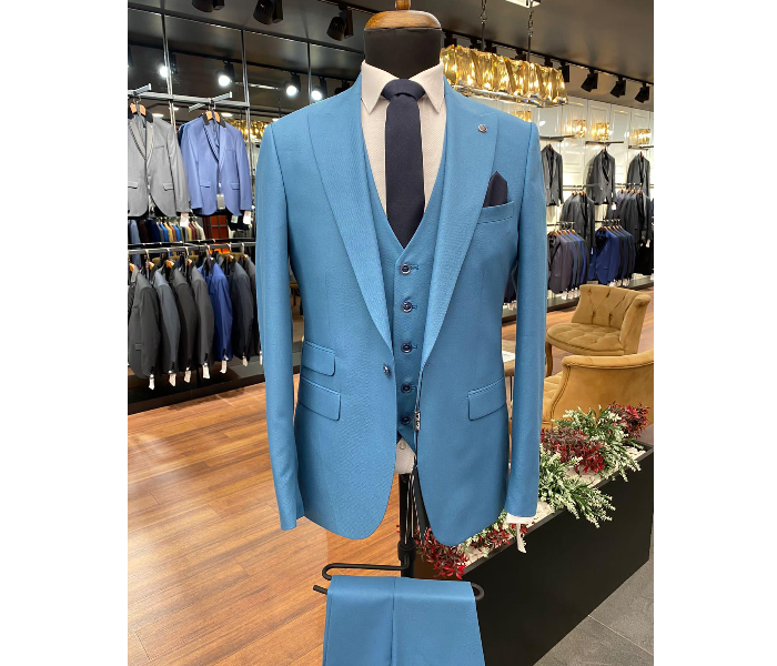 Fatih Zraiq Size 52 Trendy and Attractive Premium Quality 3 Pieces Suit for Men - Sky Blue - Zoom Image