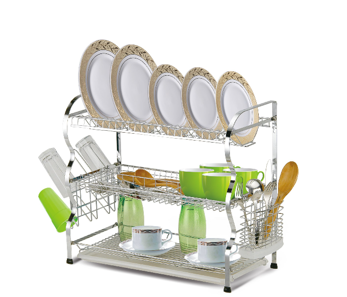 Homeway HW1176N 3 Tier Wall Hanging Dish Rack With Tray - Silver - Zoom Image