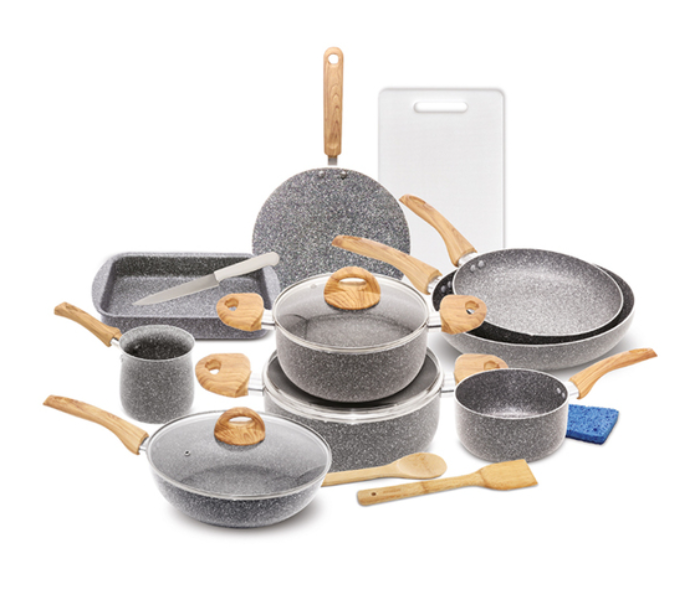 Homeway HW3426 17 Pieces Pressed Marble Cookware Set - Grey - Zoom Image