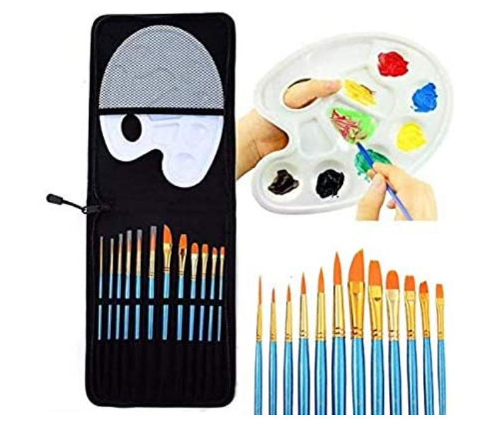 12 Pieces Paint Brush Set and Palette With Carrying Case - Zoom Image 1