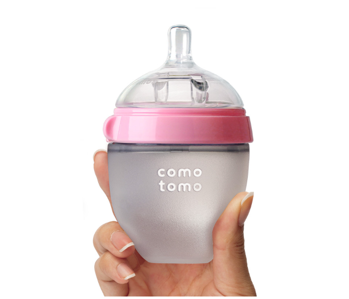 Comotomo EN 150P 150ml Natural Feel Baby Bottle - Pink and White - Zoom Image