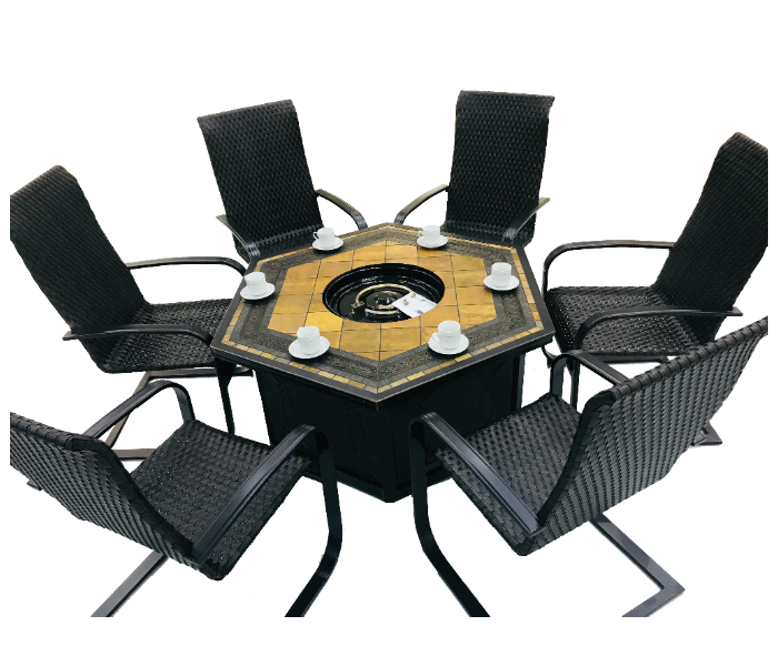 Stylish BQT1688 Marble and Steel BBQ Table Set with 6 Chair - Black - Zoom Image 2