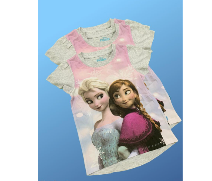 Disney Frozen Elsa Tshirt for 5 to 6 Years Old Baby Girl -  Grey and Pink - Zoom Image 1