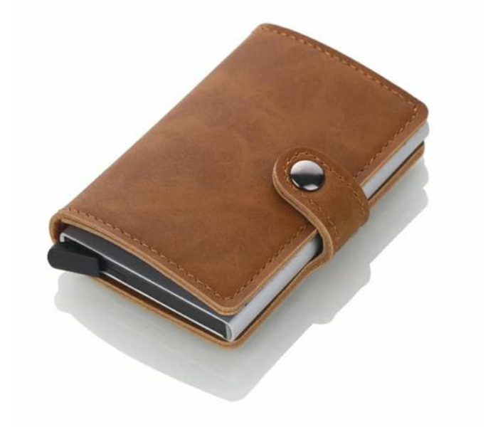 Leather RFID Aluminum Credit Card Holderd Cum Small Card Case Wallet - Brown - Zoom Image 2