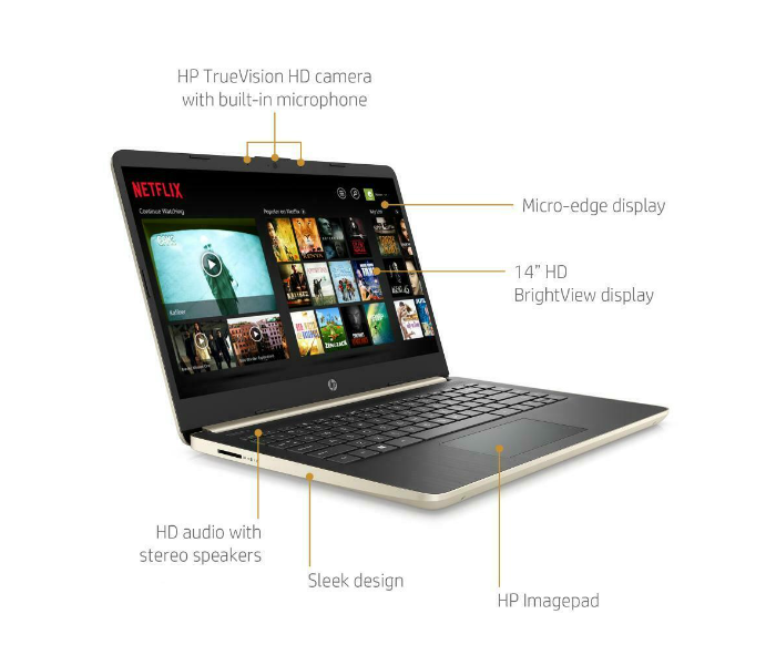 HP 14-DQ1038WM 14 inch HD Intel Core i3-1005G1 8GB RAM 256GB SSD Windows 10S - Pale Gold - Zoom Image 4