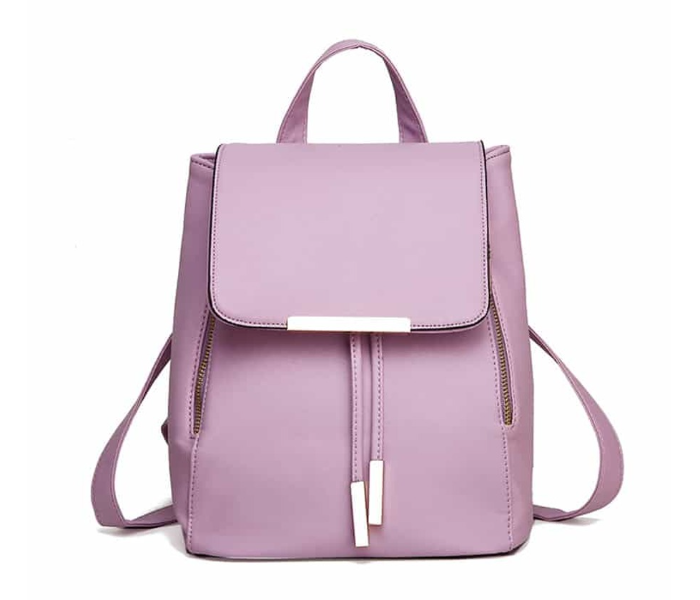 VW Trendz bag171022343 Medium Double Zipper Flap PU Backpack - Purple - Zoom Image