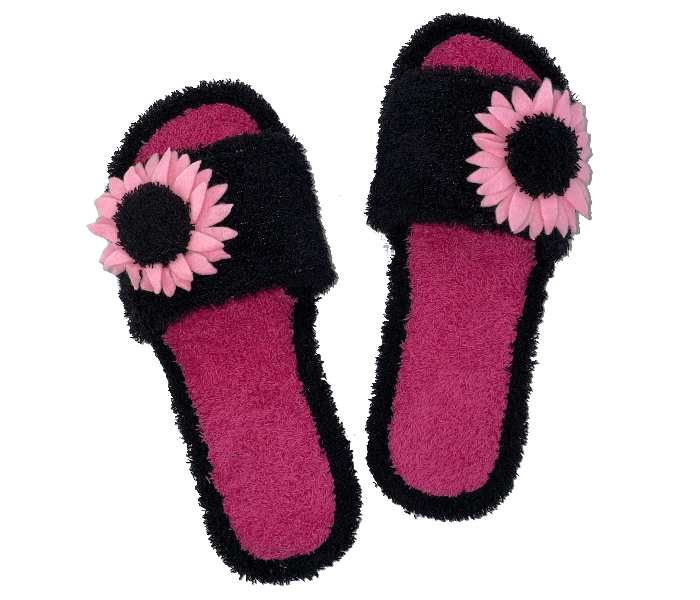 Casual LFO30 US 10 Flower Design Daily Wear Soft Flat Home Slippers for Women - Black - Zoom Image