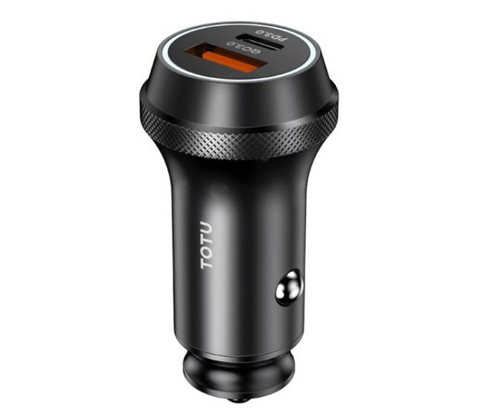 TOTU DCCPD-01-BK 36W Armour Series Dual Port Fast Charging Car Charger - Black - Zoom Image 1