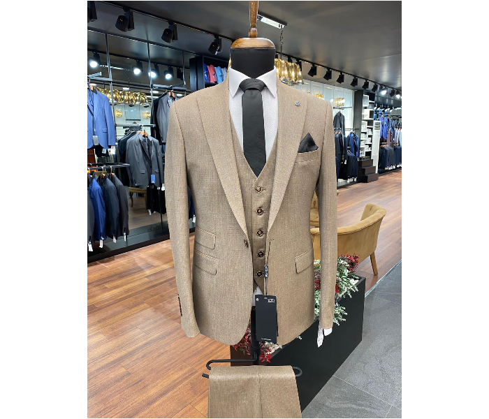 Fatih Zraiq Size 58 Trendy and Attractive Premium Quality 3 Pieces Suit for Men - Beige - Zoom Image