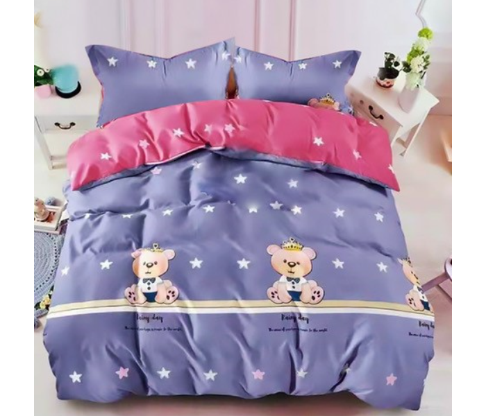 JA158-47 Cotton Double Size Bedsheet with Quilt Cover and Pillow Case 4 Pcs- Blue - Zoom Image