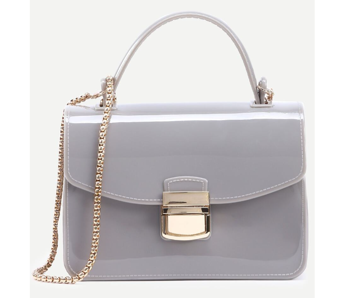 VW Trendz bag160720906 Small Light Grey Pushlock Closure Plastic Handbag With Chain - Grey - Zoom Image