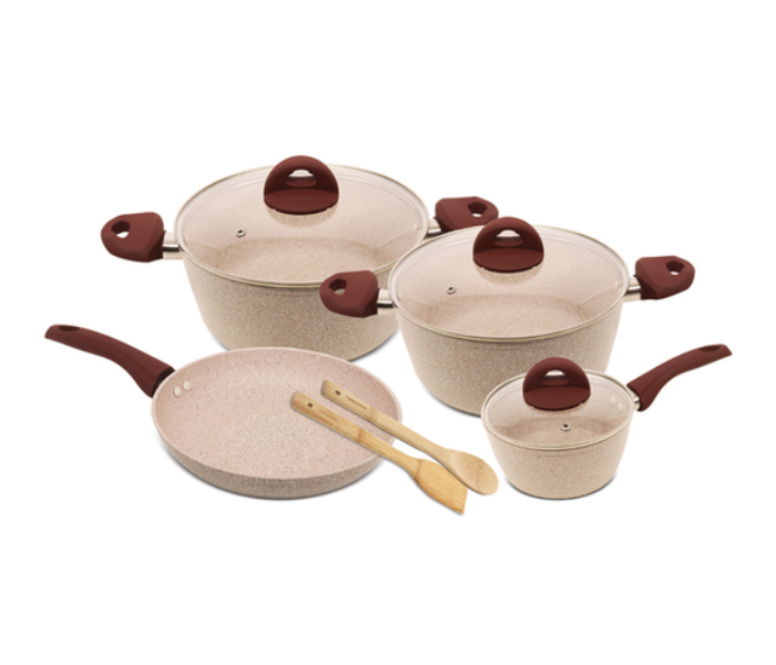 Homeway HW3429 9 Pieces Forged Marble Cookware Set - Beige - Zoom Image