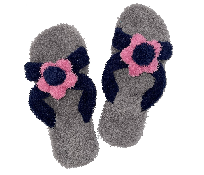 Casual LFO44 US 06 Flower Design Daily Wear Soft Flat Home Slippers for Women - Grey - Zoom Image