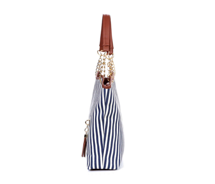 VW Trendz bag171020334 Large Vertical Striped Tote Bag With Tassel - Blue - Zoom Image 2