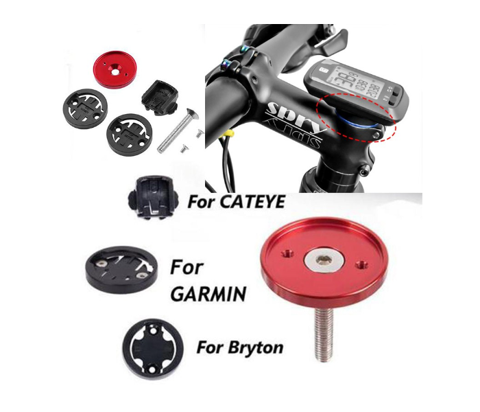 MTB Road Bike Computer Holder Stem Top Cap Stopwatch GPS Mount Speedometer Fixed Holder Base with 3 Adapters for Garmin, Bryton, Cateye, XOSS Cycling Computers - Black - Zoom Image 5