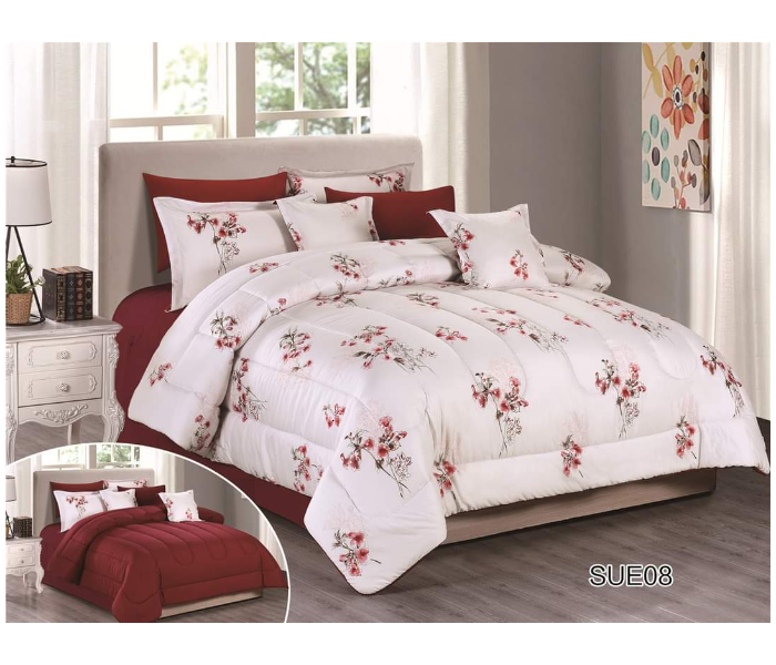 Stargold SG-CJL2003 Comforter Set Of 8 Pieces - Maroon and White - Zoom Image