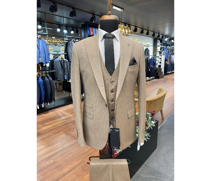 Fatih Zraiq Size 56 Trendy and Attractive Premium Quality 3 Pieces Suit for Men - Beige - Zoom Image