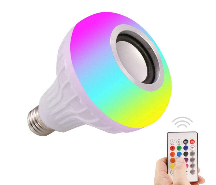 Stylish 12W Wireless Bluetooth Multicolor Smart LED Lamp Speaker with Remote Control - White - Zoom Image 1