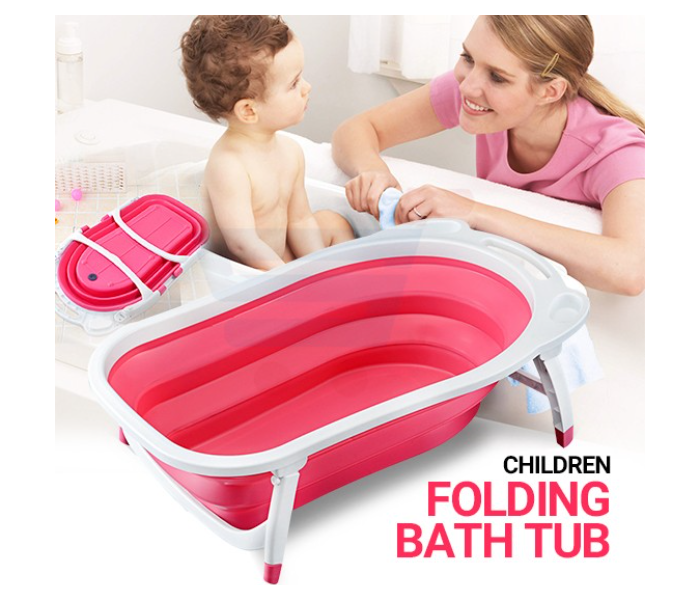 Generic Children Folding Bath Tub - Pink and White - Zoom Image 1