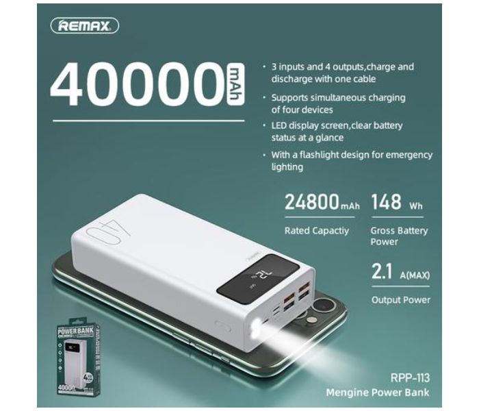 Remax RPP-113 40000mAh Power Bank  - White - Zoom Image 3