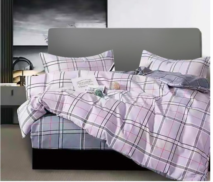 JA158-33 Cotton Double Size Bedsheet with Quilt Cover and Pillow Case 4 Pcs- Grey - Zoom Image