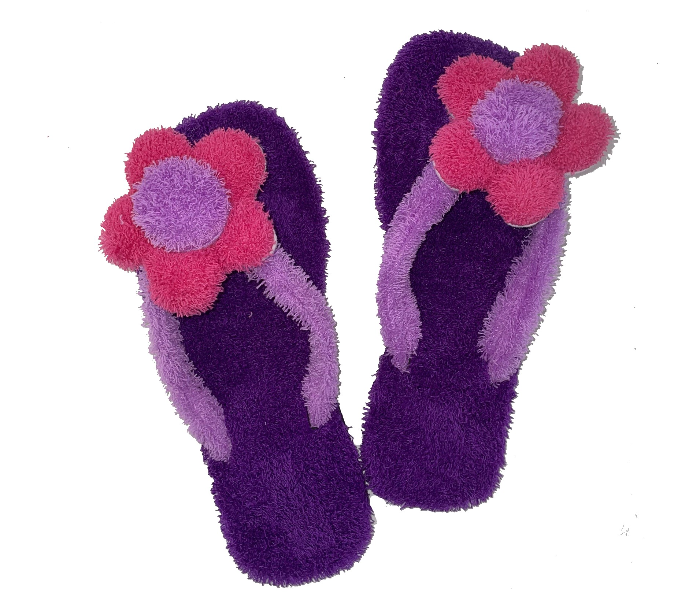 Casual LFV94 US 08 Flower Design Daily Wear Soft Flat Home Slippers for Women - Dark Purple - Zoom Image