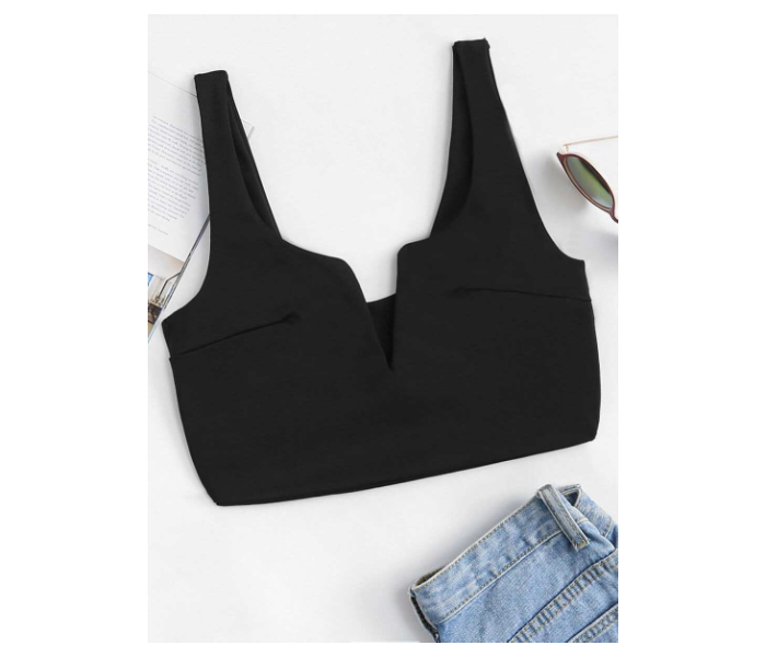 VW Trendz vest180509082 Small V Neckline Zipper Detail Top for Women - Black - Zoom Image