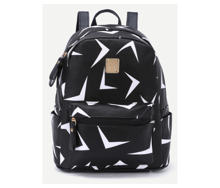 VW Trendz bag160818902 Medium Triangle Print Zip Pocket Backpack - Black - Zoom Image