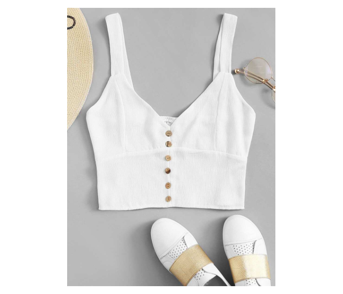 VW Trendz vest180621301 Small Single Breasted Crop Top for Women - White - Zoom Image