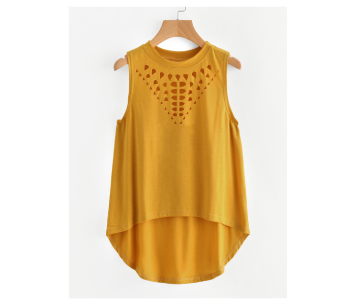 VW Trendz vest170803101 XXL Laser Cut Dip Hem Tank Top for Women - Yellow - Zoom Image