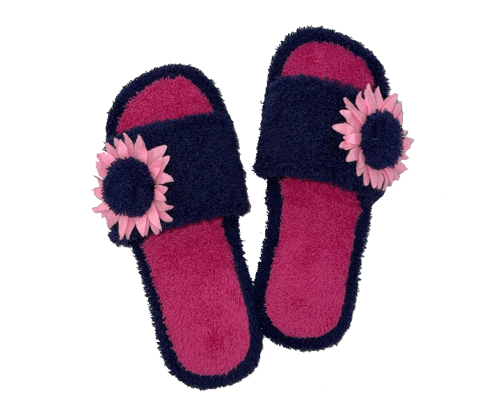 Casual LFO30 US 06 Flower Design Daily Wear Soft Flat Home Slippers for Women - Navy Blue - Zoom Image