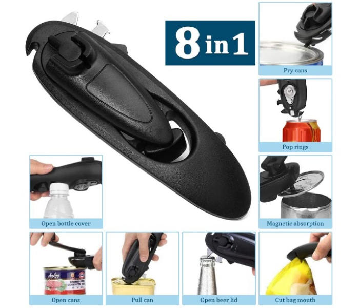 8 in 1 Can Lid Opener Household Kitchen Bar Tool - Black - Zoom Image 4