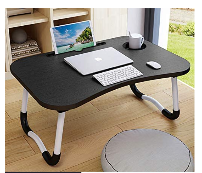 Foldable Laptop Table Cup Holder - Black - Zoom Image