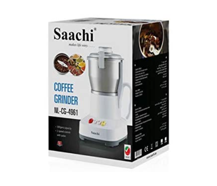 Saachi CG4961 800W 300gm Coffee and Spices Grinder - White and Silver - Zoom Image 2