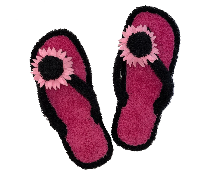 Casual LFV99 US 07 Flower Design Daily Wear Soft Flat Home Slippers for Women - Black - Zoom Image