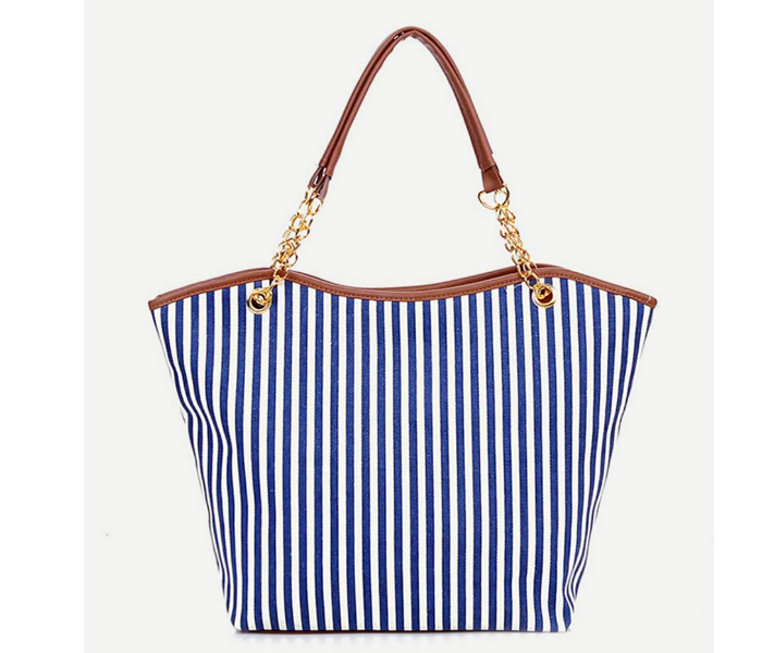 VW Trendz bag171020334 Large Vertical Striped Tote Bag With Tassel - Blue - Zoom Image 1