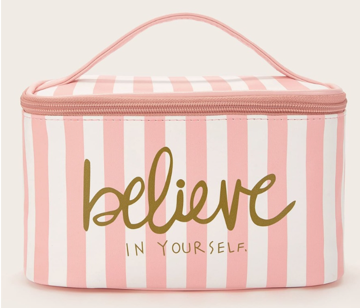 VW Trendz swmakeup03190425388 Striped Zipper Around Makeup Bag - Coral Pink - Zoom Image 1