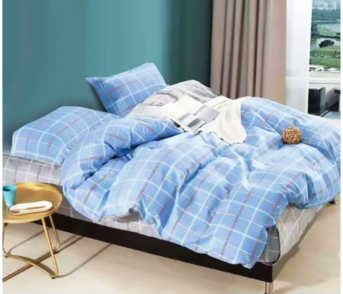 JA158-38 Cotton Double Size Bedsheet with Quilt Cover and Pillow Case 4 Pcs- Blue - Zoom Image