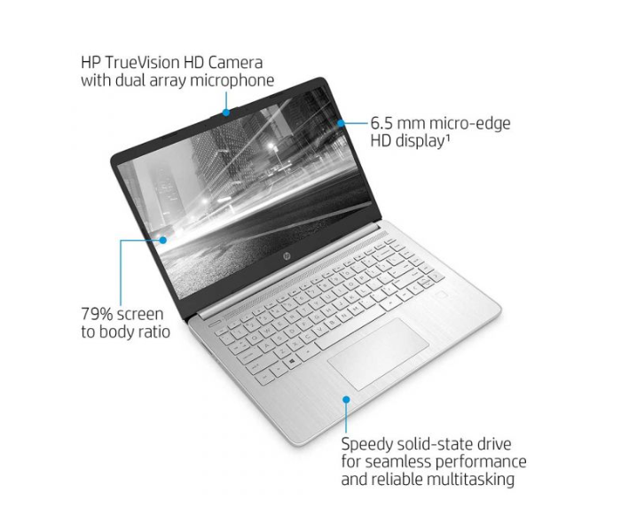 HP 14-DQ2055WM 14 Inch Intel Core i3 1115G4 4 GB RAM 256 GB SSD Windows 10 - Silver - Zoom Image 3