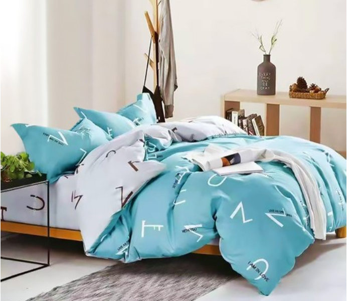 JA158-27 Cotton Double Size Bedsheet with Quilt Cover and Pillow Case 4 Pcs- Blue - Zoom Image