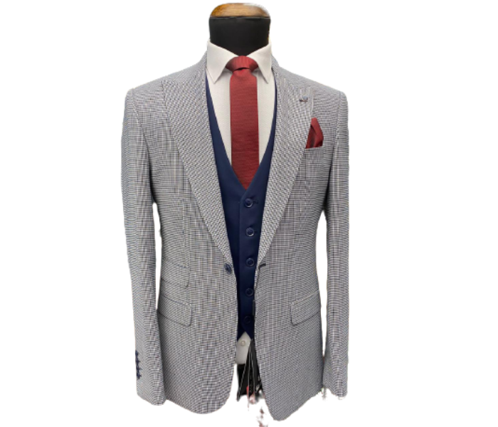 Fatih Zraiq Size 52 Attractive and Trendy Premium Quality 3 Pieces Suit for Men - Navy Blue And White - Zoom Image