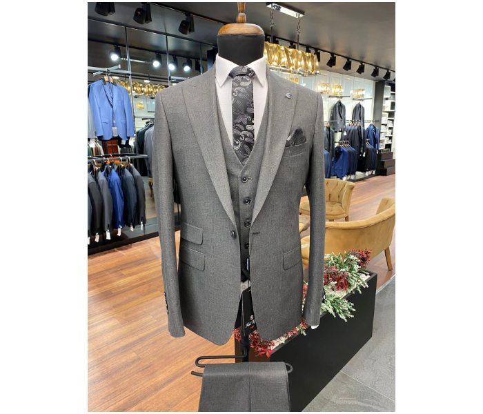 Fatih Zraiq Size 58 Trendy and Attractive Premium Quality 3 Pieces Suit for Men - Charcoal Grey - Zoom Image