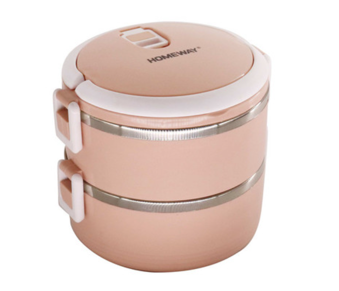 Homeway HW-3448 1200ml Double Layer Stainless Steel Lunch Box - Pink - Zoom Image