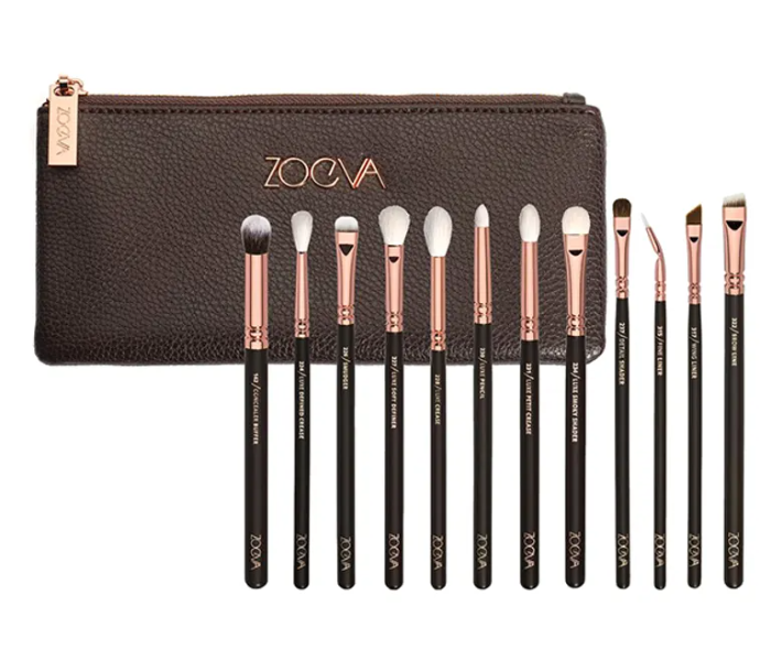 Golden Luxury Makeup Brush Set of 12 Pieces - Black and Rosegold - Zoom Image 1