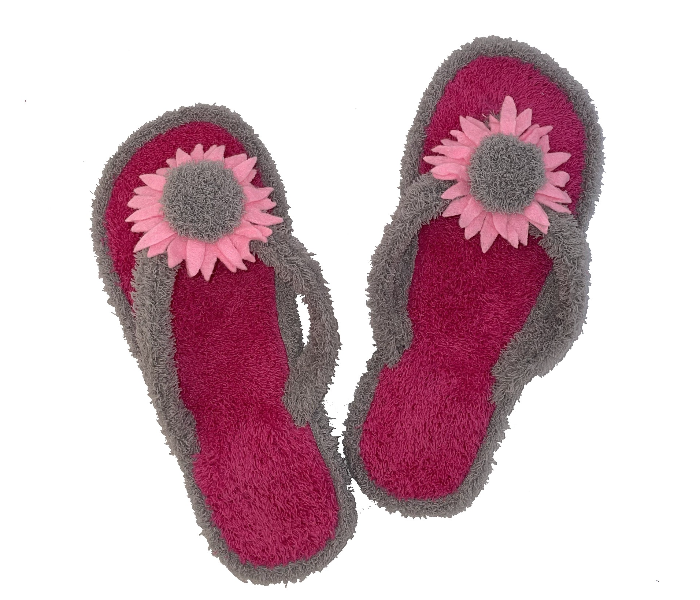 Casual LFV99 US 08 Flower Design Daily Wear Soft Flat Home Slippers for Women - Grey - Zoom Image