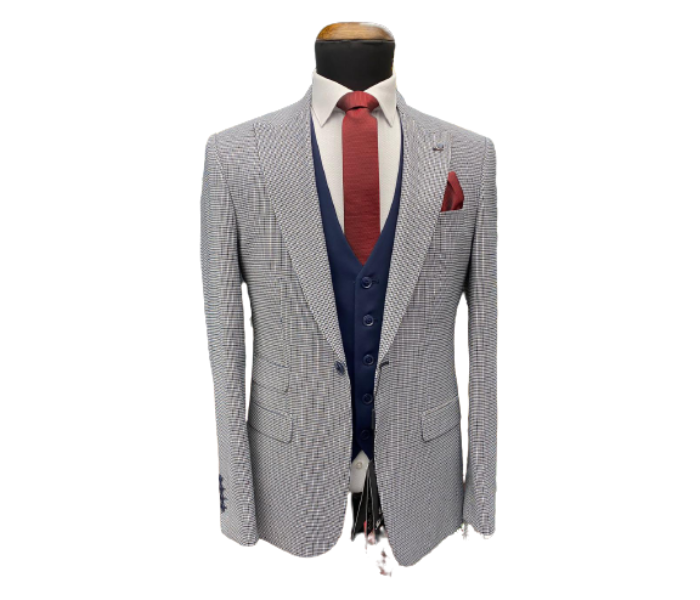 Fatih Zraiq Size 56 Attractive and Trendy Premium Quality 3 Pieces Suit for Men - Navy Blue And White - Zoom Image