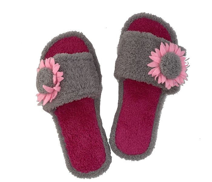 Casual LFO30 US 09 Flower Design Daily Wear Soft Flat Home Slippers for Women - Grey - Zoom Image