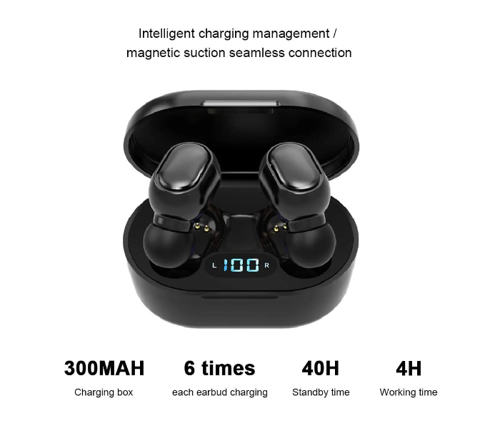 Air-E7S TWS Earbuds Bluetooth 5.0 True Wireless Sport Gaming Earphones with mic Digital Display- Black - Zoom Image 4