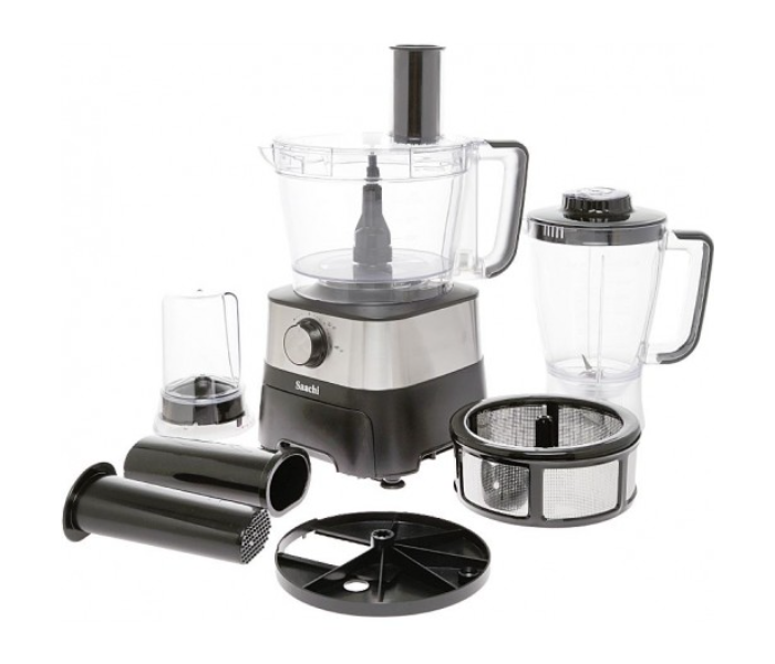 Saachi FP4958 800W 2 Litre Food Processor with 8 Attachments -Black and Silver - Zoom Image 1